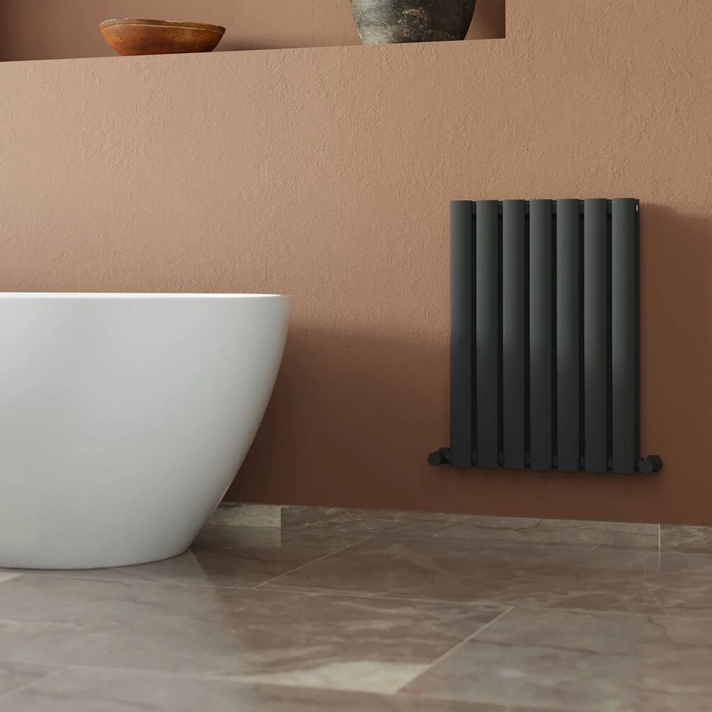 JTP Primo Anthracite 600mm x 420mm Oval Panel Horizontal Designer Radiator Lifestyle